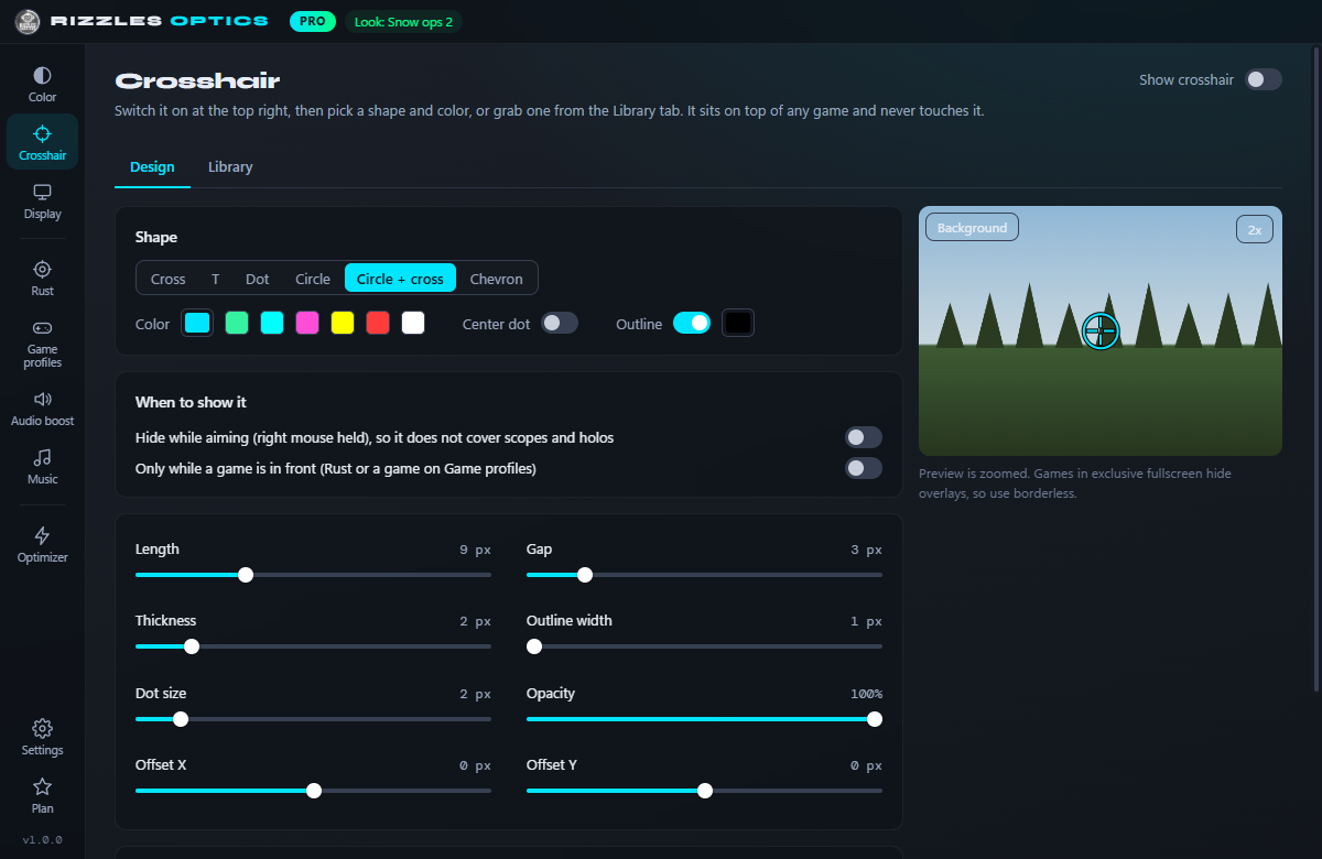 Crosshair designer with a live preview